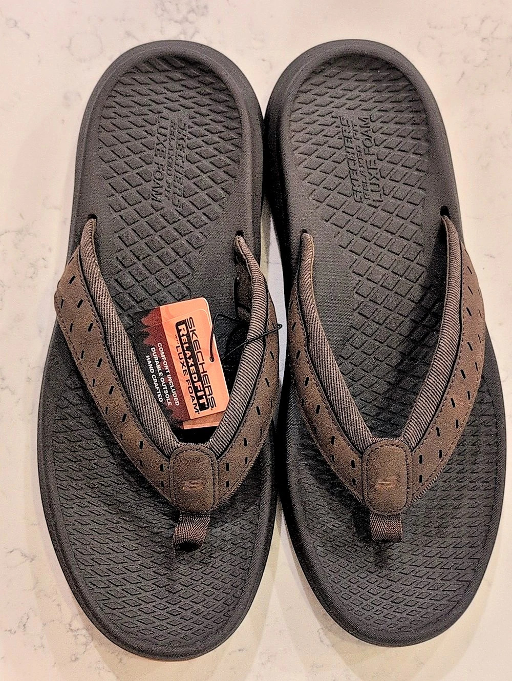 NWT Skechers Relaxed Fit Luxe Foam Men's Brown Flip-Flops US 13